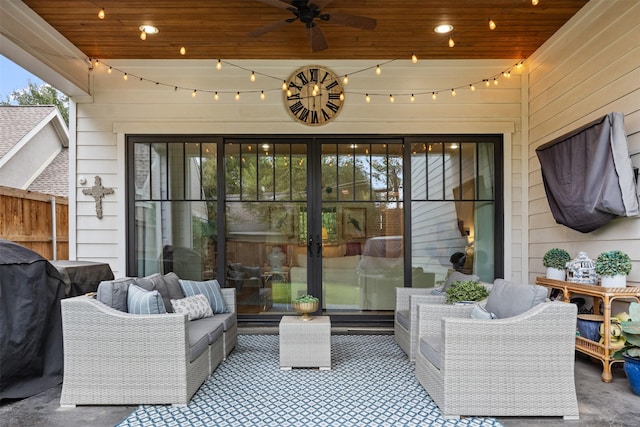 view of patio featuring outdoor lounge area and ceiling fan