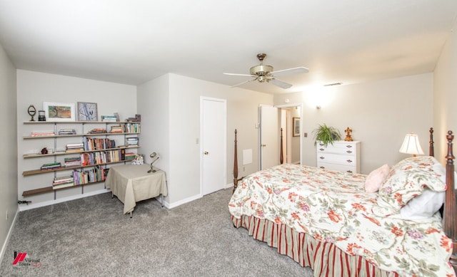 bedroom featuring ceiling fan and carpet floors