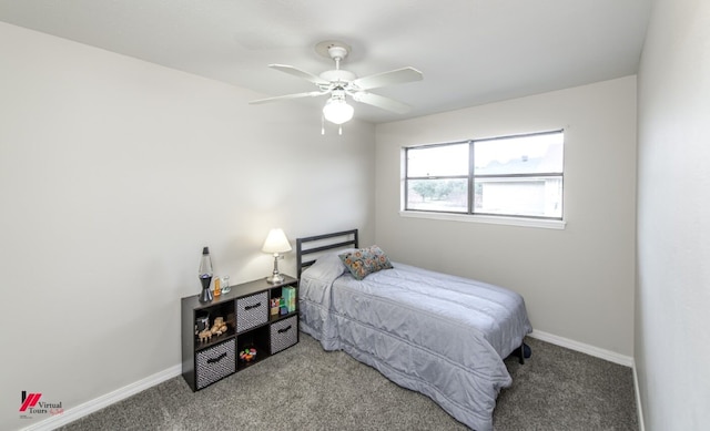 bedroom with carpet flooring and ceiling fan