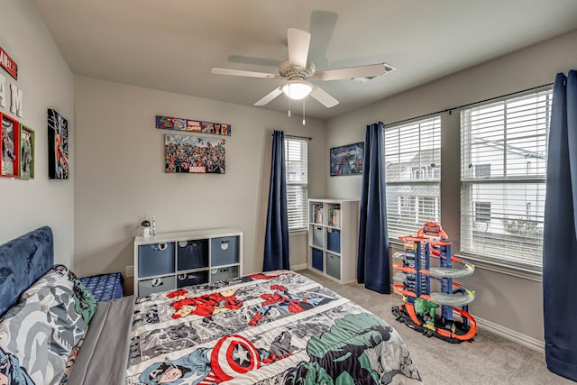 bedroom with carpet flooring and ceiling fan