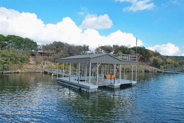 view of dock featuring a water view