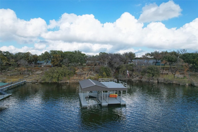 view of dock with a water view