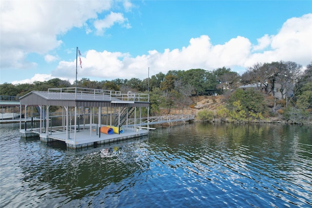 view of dock with a water view