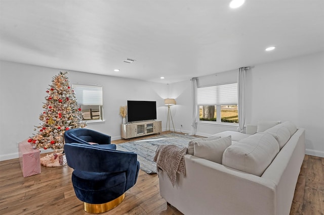 living room with hardwood / wood-style flooring