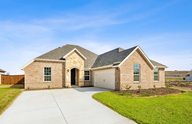 view of front of home featuring a garage and a front lawn