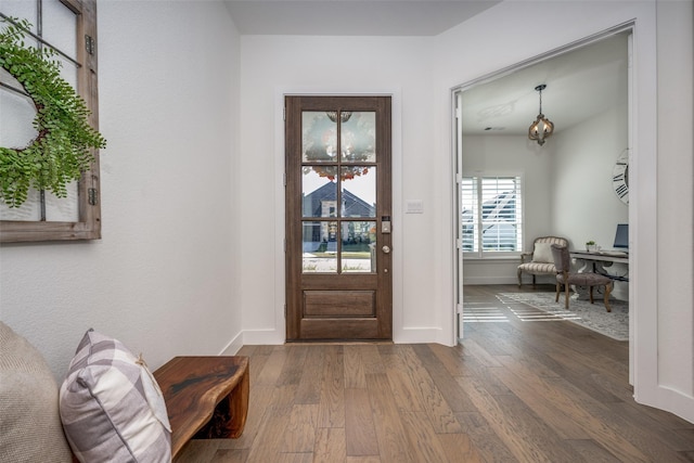 entryway with dark hardwood / wood-style flooring