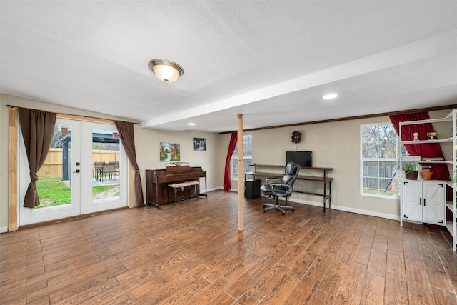 office area featuring hardwood / wood-style flooring, a wealth of natural light, and french doors