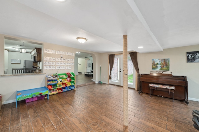 recreation room with hardwood / wood-style flooring