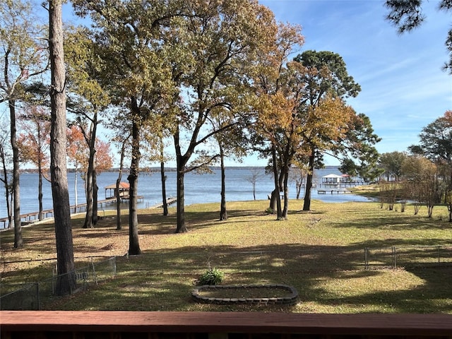 exterior space with a water view