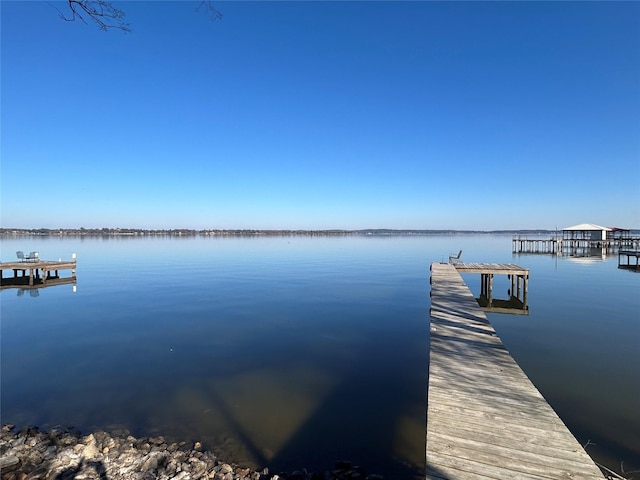 dock area with a water view