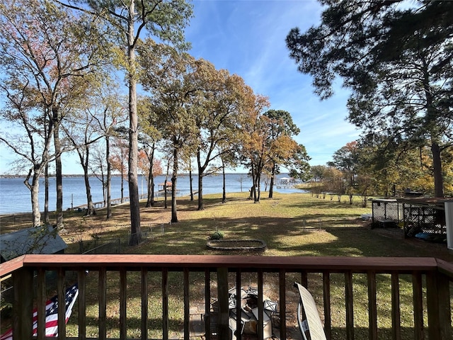 view of yard with a water view