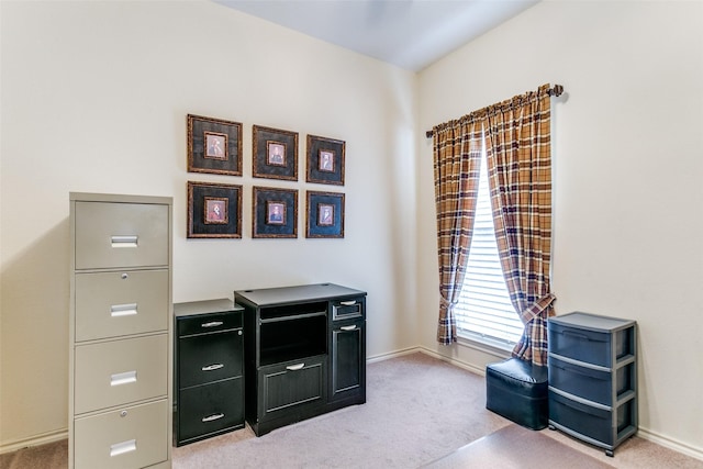 view of carpeted home office