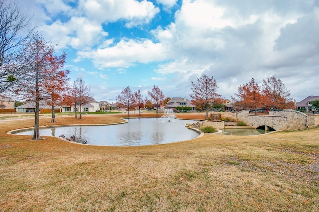 view of yard with a water view