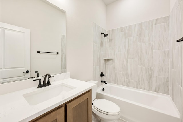 full bathroom with toilet, shower / washtub combination, and vanity