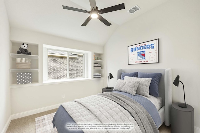 236 Cheyenne Trl, Alvarado, TX 76009 - carpeted bedroom featuring baseboards, vaulted ceiling, and ceiling fan