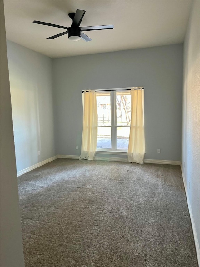 unfurnished room with carpet flooring and ceiling fan