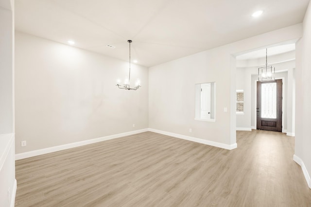 806 Willowbanks Dr, Josephine, TX 75173 - empty room with a chandelier, light wood-style floors, baseboards, and recessed lighting