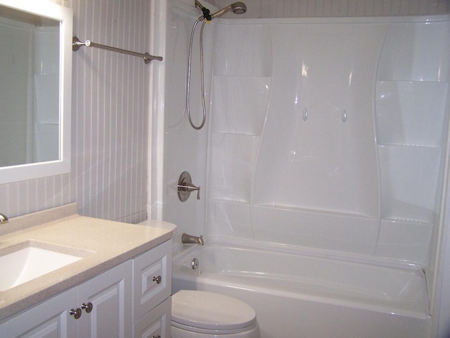 full bathroom with vanity, toilet, and shower / bath combination