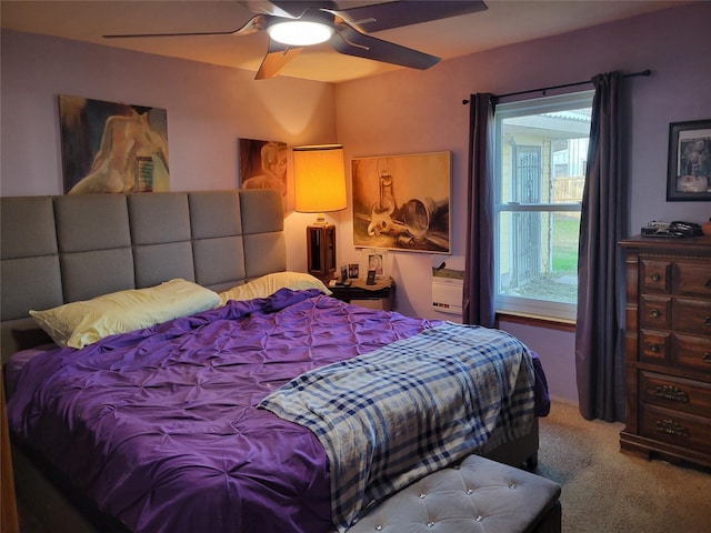 bedroom with carpet flooring and ceiling fan