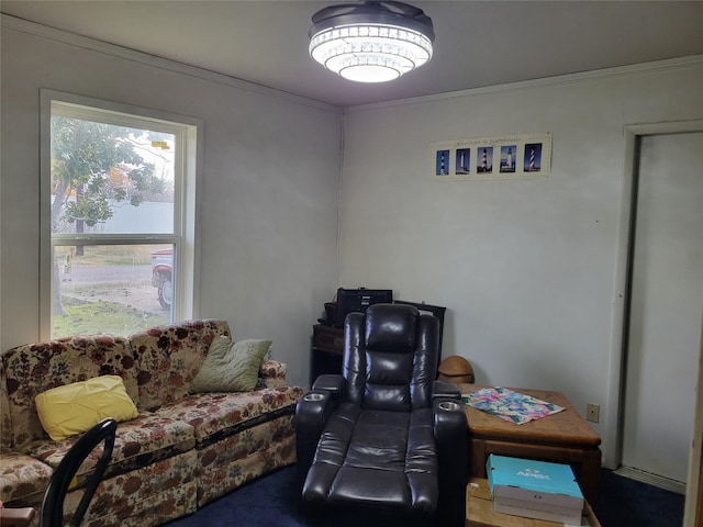 living room with ornamental molding