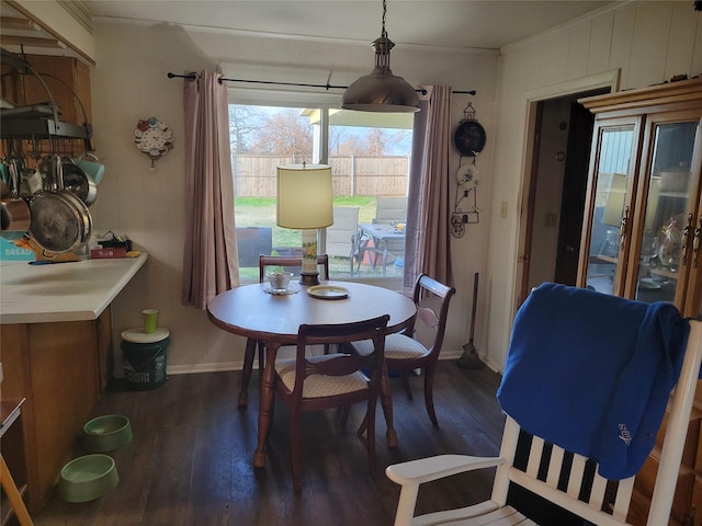 dining space featuring dark wood-type flooring