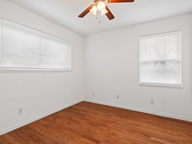 unfurnished room featuring ceiling fan and wood-type flooring