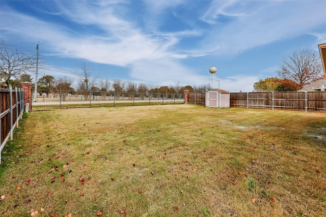 view of yard with a shed