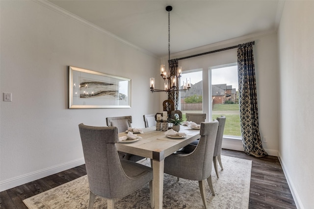 dining room with a chandelier, plenty of natural light, and dark wood-type flooring