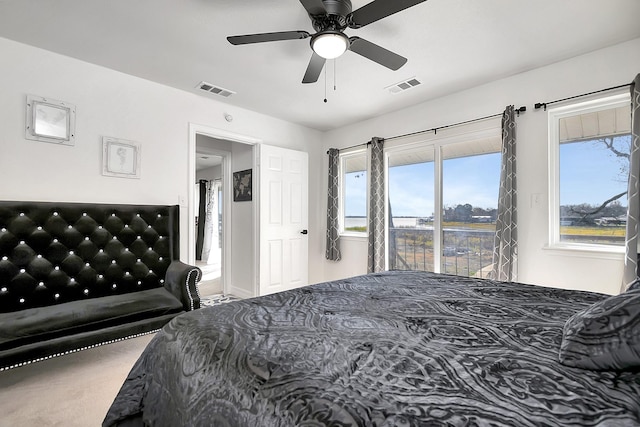 bedroom featuring carpet flooring and ceiling fan