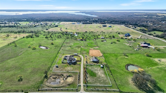 bird's eye view with a rural view and a water view