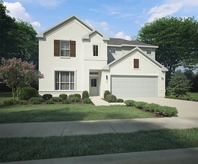 view of front of property with a garage and a front yard