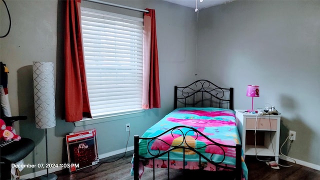 bedroom with multiple windows and wood-type flooring