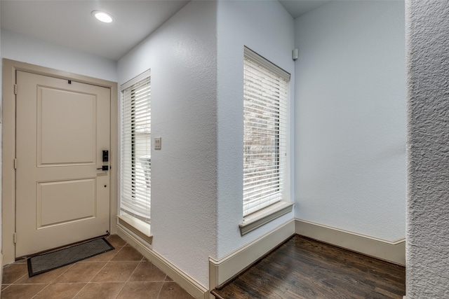 entrance foyer featuring a wealth of natural light and dark wood-type flooring