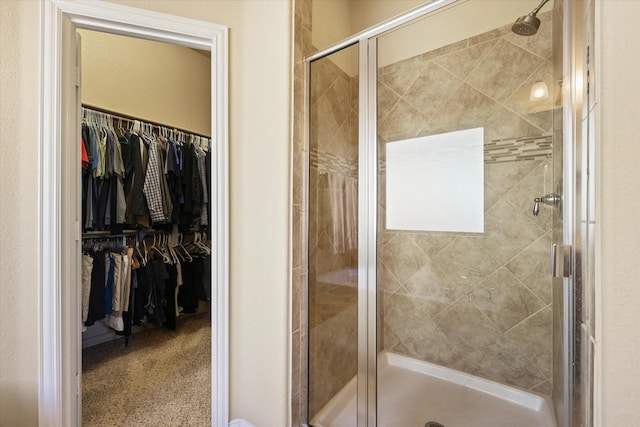 bathroom featuring a shower with shower door