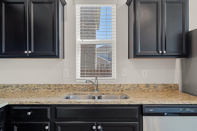 kitchen with stainless steel dishwasher, a wealth of natural light, and sink