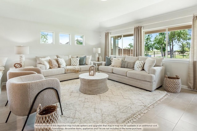 living room with light tile patterned floors