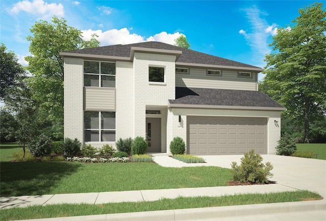 view of front facade featuring a front yard and a garage