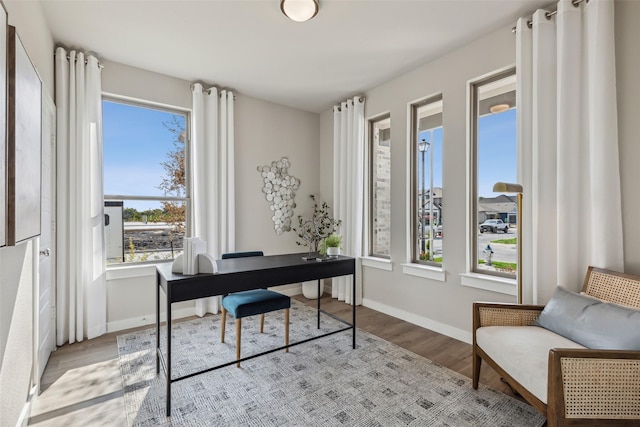 office with light hardwood / wood-style flooring