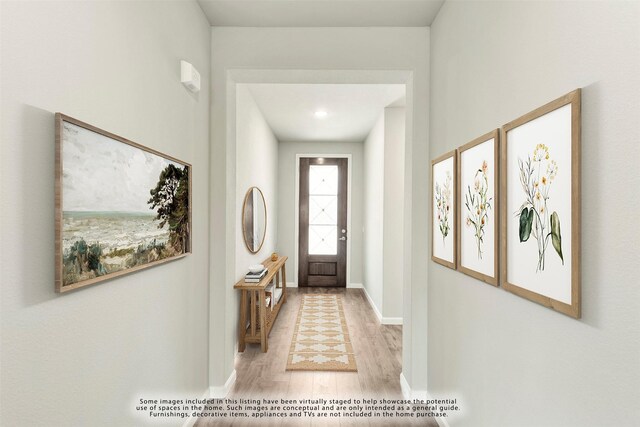 foyer entrance with light hardwood / wood-style flooring