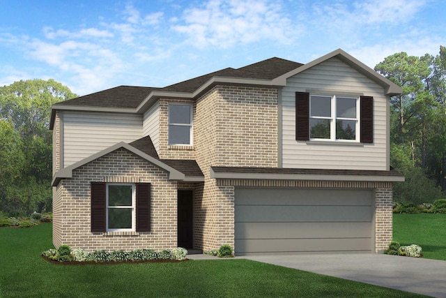 view of front facade with a garage and a front lawn