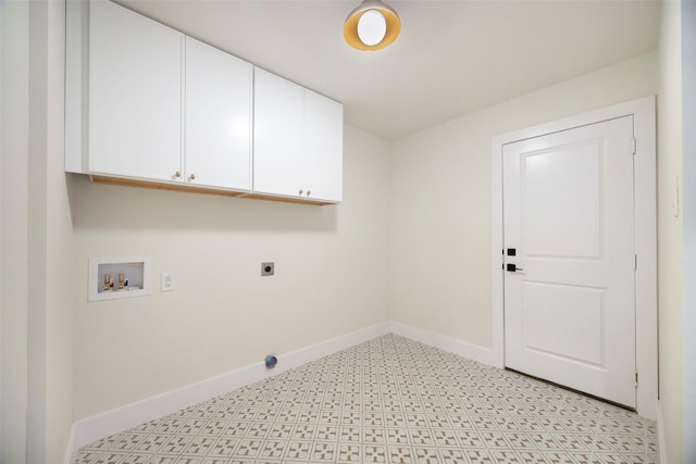 laundry area with hookup for an electric dryer, cabinets, and washer hookup