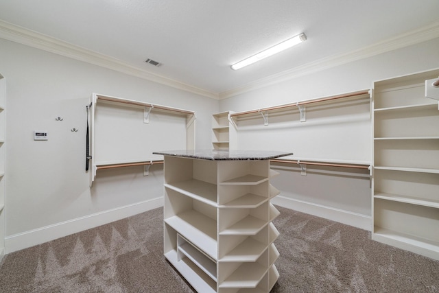 spacious closet featuring dark colored carpet