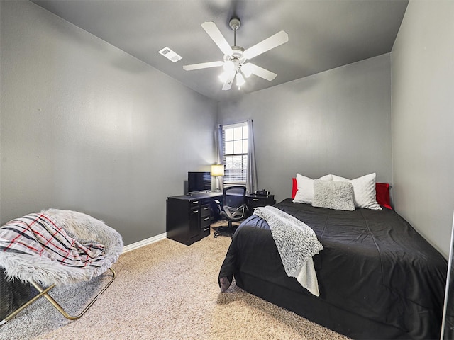 bedroom with carpet flooring and ceiling fan