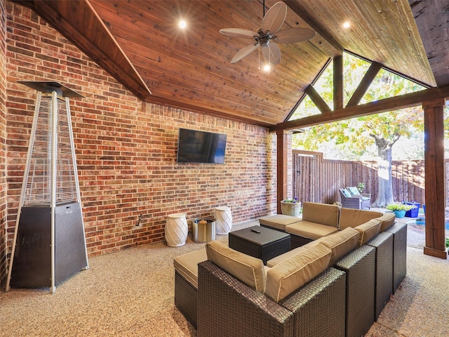 view of patio featuring ceiling fan and an outdoor hangout area