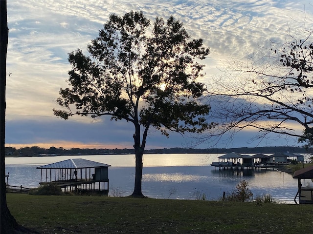 dock area featuring a water view