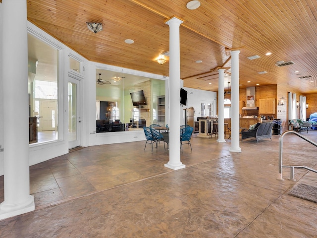 interior space featuring wooden ceiling