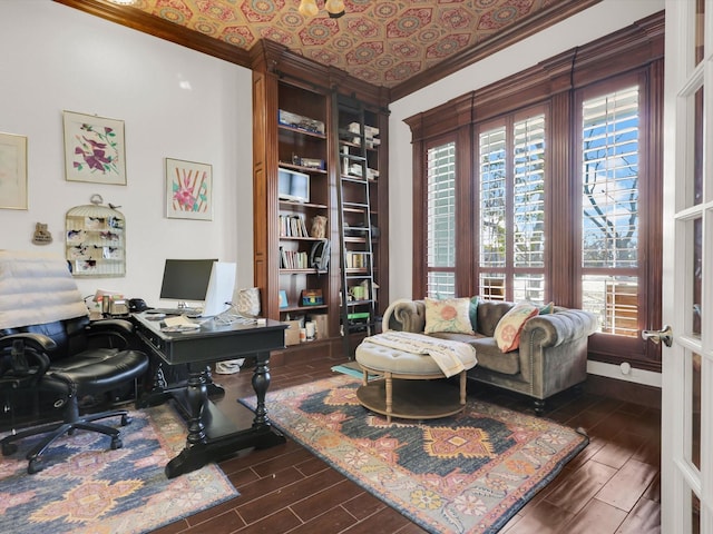 office space featuring ornamental molding