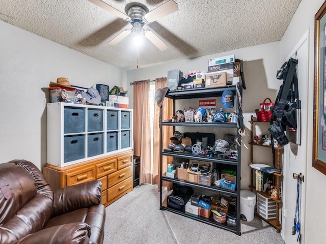 interior space featuring ceiling fan