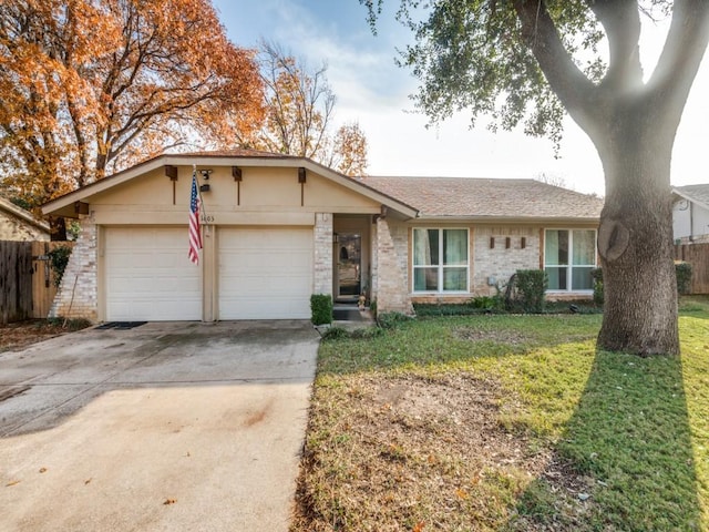 ranch-style house with a garage and a front yard