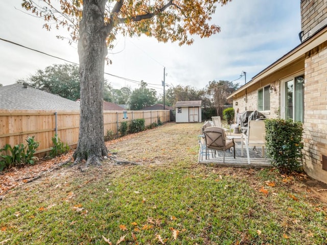 view of yard with a storage shed